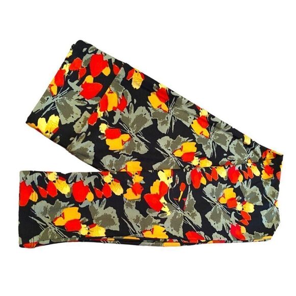0655 LuLaRoe Size OS Leggings Tulip Print Orange and Yellow New - Picture 1 of 4